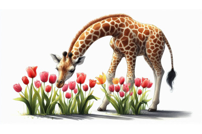 Giraffe Tulip Watercolor
