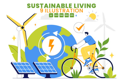 9 Sustainable Living Illustration