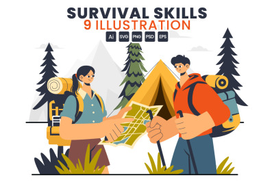 9 Survival Skills Camping Illustration