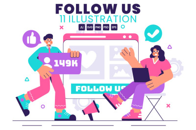 11 Follow Us and Like Illustration