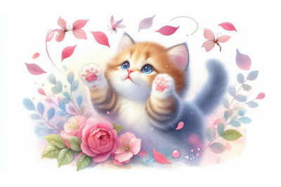 Kitten Catching Petals