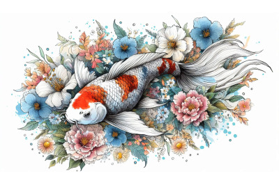 Koi Flower Ink
