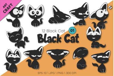 Set of Black Cats 01. T-Shirt, PNG.