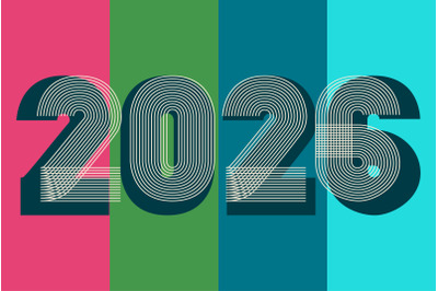 Retro cover background with horizontal 2026 number on geometric colorf