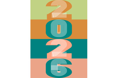 Retro cover background with vertical 2026 number on geometric pastel c