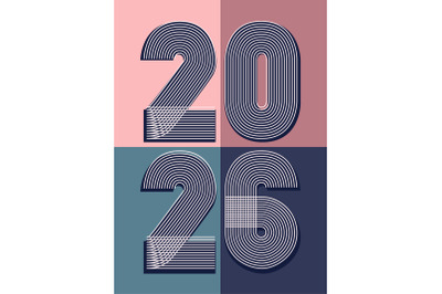 Retro cover background with vertical 2026 number on geometric pastel c