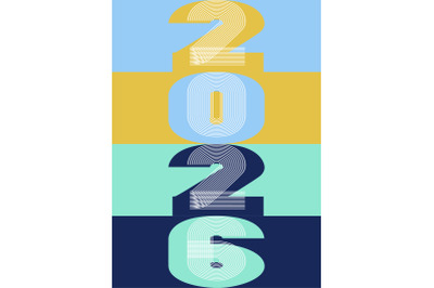 Retro cover background with vertical 2026 number on geometric pastel