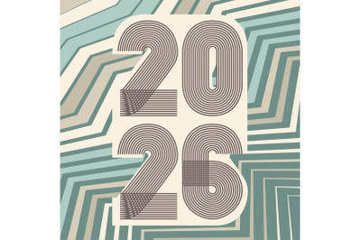Retro cover background with vertical 2026 number on geometric zigzag