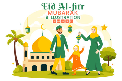 9 Happy Eid Al-Fitr Mubarak Illustration