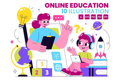 10 Online Education for Kids Illustration