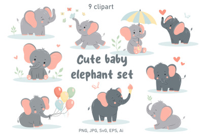 Cute baby elephant set