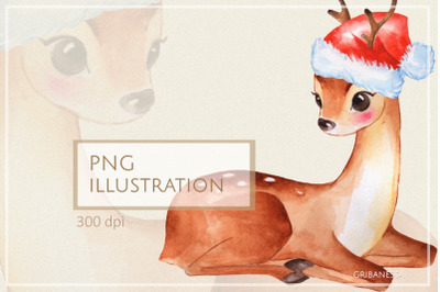 Watercolor Christmas Deer Clipart