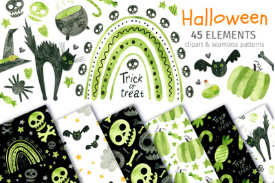Green Halloween Clipart &amp; Patterns