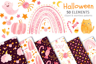 Pink Halloween Clipart &amp; Patterns