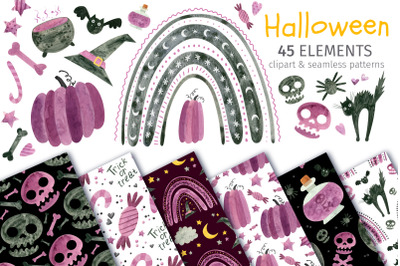 Violet Halloween Clipart &amp; Patterns