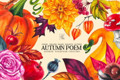 Autumn Poem Watercolor Fall clipart