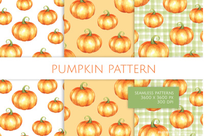 Watercolor Pumpkin Seamless Pattern Set