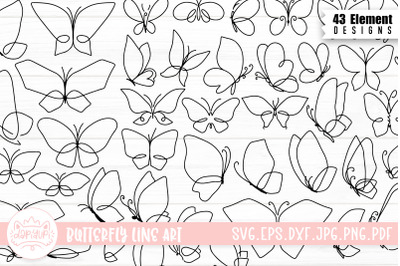 Butterfly Line Clipart SVG Cut File Bundle