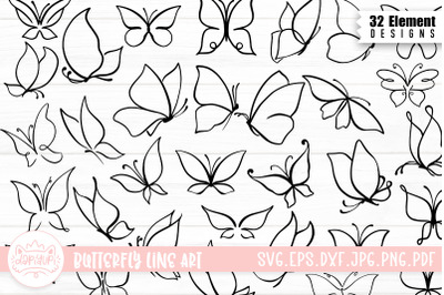 Butterfly Doodle LineArt Clipart Bundle