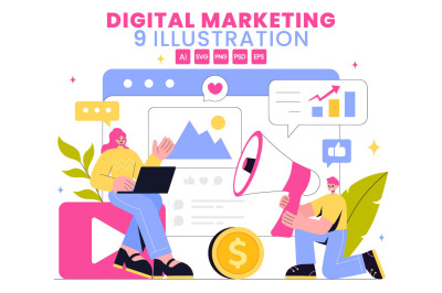 9 Digital Marketing Strategy Illustration