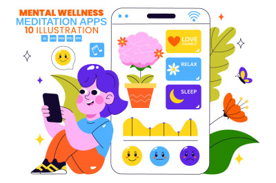 10 Mental Wellness Apps Illustration