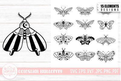 Celestial Butterfly SVG Bundle | Butterfly LineArt Laser Cut