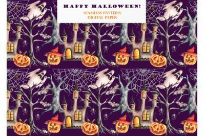 Halloween watercolor seamless pattern. Gothic.