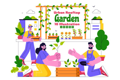 10 Urban Farming Rooftop Garden Illustration