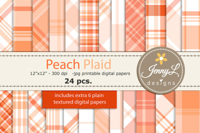 Peach Plaid Digital Papers, Pastel Background