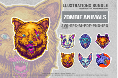 Spooky Undead Creatures Creepy Cartoon Vector Horror Animal Heads