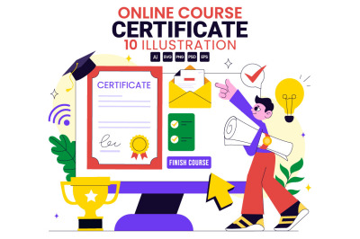 10 Online Course Certificate Program Illustration
