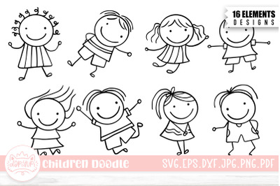 Children Hand-Drawn Outline SVG Cut File Bundle