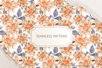 Watercolor Autumn Floral Seamless Pattern