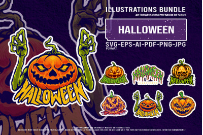 Halloween Pumpkins Horror Collection Vector Illustration