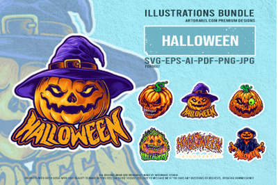 Spooky Party Vector Pack With Creepy Pumpkin Illustrations