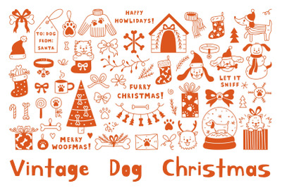 Vintage Dog Christmas Doodles PNG Clipart
