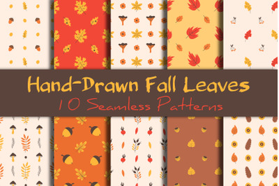 Fall Leaves Hand Drawn Seamless Patterns