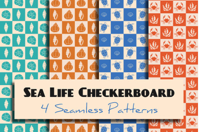 Sea Life Checkerboard Seamless Patterns