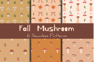 Fall Mushroom Seamless Patterns &amp; Papers
