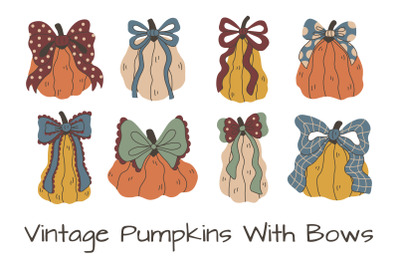 Vintage Coquette Pumpkins With Bows PNG Clipart