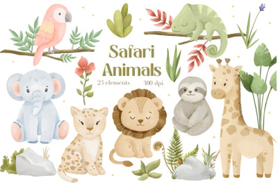 Watercolor Safari Animals Clipart