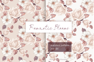 Watercolor Floral Seamless Pattern Set