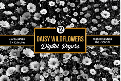 Black and White Daisy Wildflowers Seamless Pattern