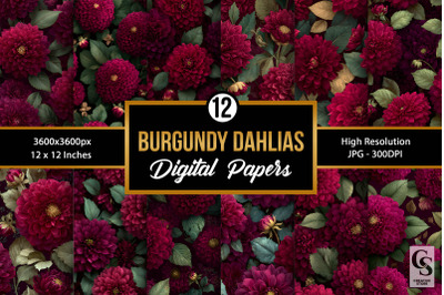 Burgundy Dahlia Flowers Digital Papers