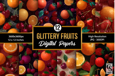 Glittery Summer Fruits Seamless Patterns