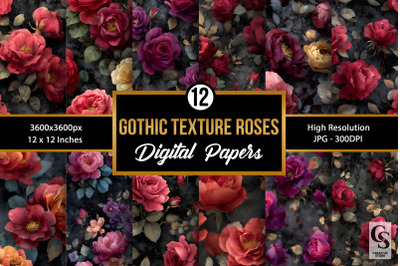 Gothic Textured Rose Flowers Seamless Pattern