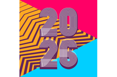 Retro cover background with vertical 2026 number on colorful geometric