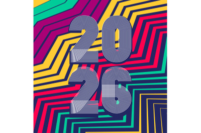 Retro cover background with vertical 2026 number on colorful geometric