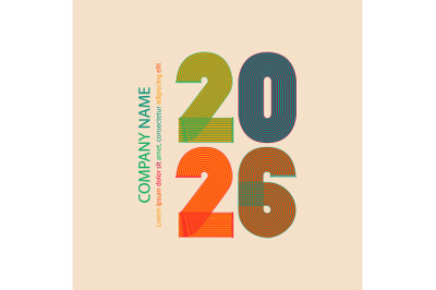 Retro cover with colorful 2026 number on beige background. Graphic des