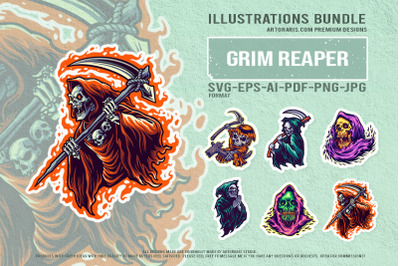 Evil Skull Reaper Creepy Figures Illustration